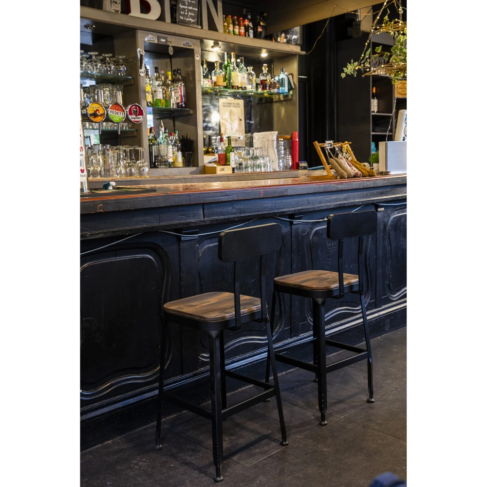 CHILLY Lot De 2 Chaises De Bar Métal Et Bois 63cm 3 CHILLY Lot De 2 Chaises De Bar Métal Et Bois 63cm