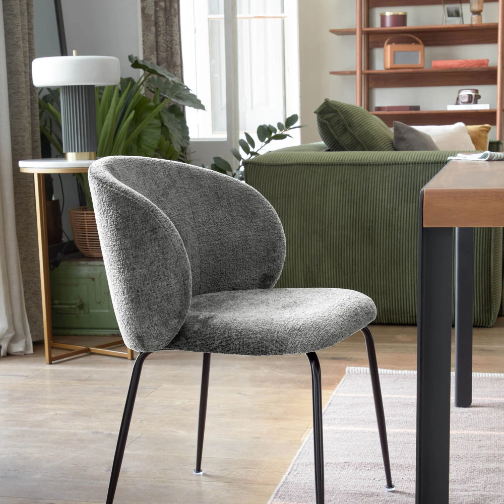 MONNA Lot De 2 Chaises En Chenille Et Métal 3 MONNA Lot De 2 Chaises En Chenille Et Métal