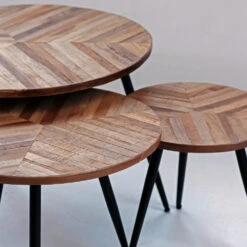 BOBOKAN 3 Tables Basses Rondes En Métal Et Teck Recyclé -Meubles Soldes Magasin 3 tables basses rondes metal teck recycle drawer bobokan 2