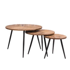 BOBOKAN 3 Tables Basses Rondes En Métal Et Teck Recyclé -Meubles Soldes Magasin 3 tables basses rondes metal teck recycle drawer bobokan 3