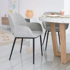 KONNA Lot De 4 Fauteuils De Table En Velours Côtelé Et Métal