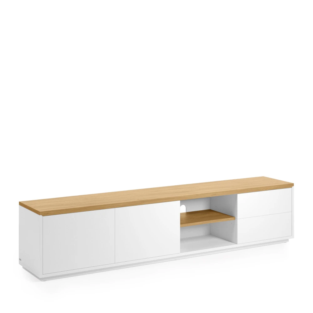 ABILEN Meuble TV En Laqué Et Bois 2 Portes 2 Tiroirs 4 ABILEN Meuble TV En Laqué Et Bois 2 Portes 2 Tiroirs – Image 2