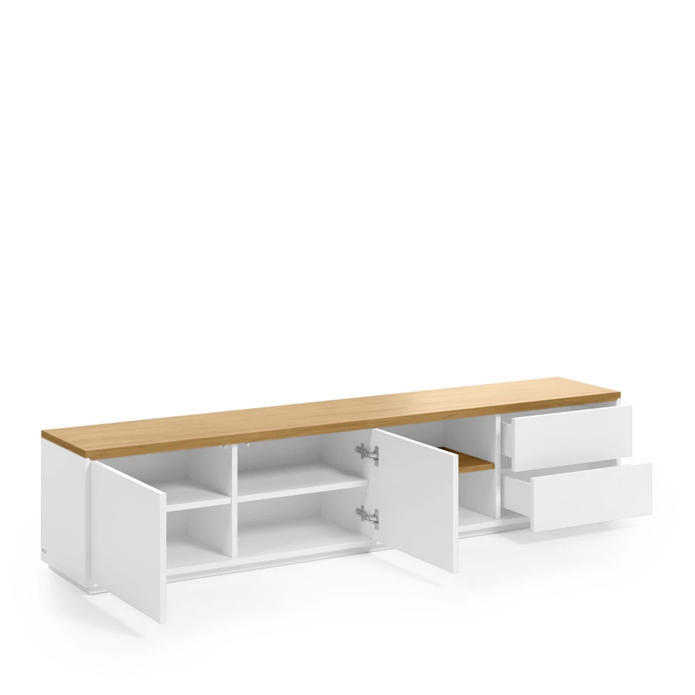 ABILEN Meuble TV En Laqué Et Bois 2 Portes 2 Tiroirs 5 ABILEN Meuble TV En Laqué Et Bois 2 Portes 2 Tiroirs – Image 3