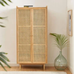 BOMBONG Armoire 2 Portes En Bois Et Cannage