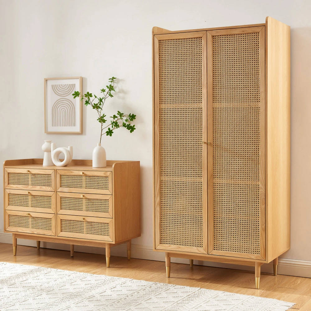 BOMBONG Armoire 2 Portes En Bois Et Cannage 8 BOMBONG Armoire 2 Portes En Bois Et Cannage – Image 6