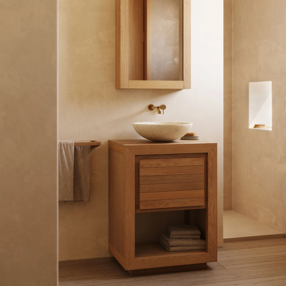 KENTA Armoire De Toilette 3 étagères En Bois 50x70cm 3 KENTA Armoire De Toilette 3 étagères En Bois 50x70cm