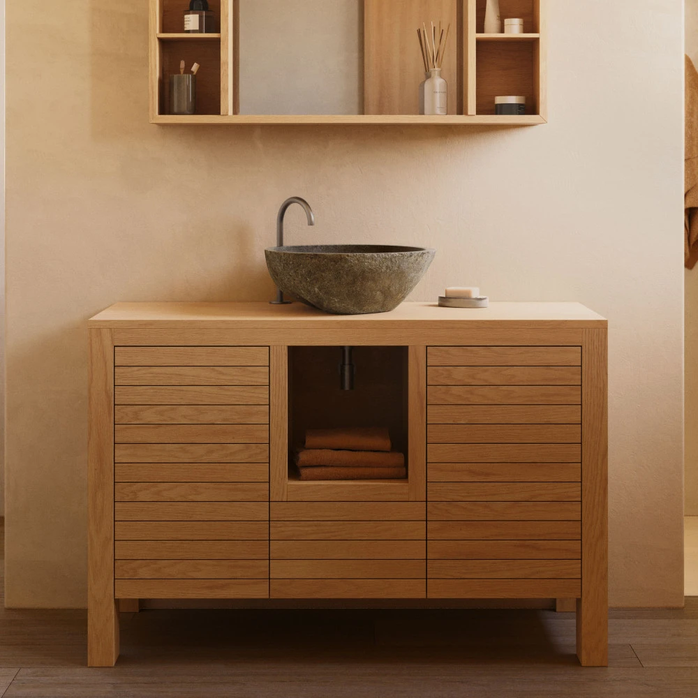 KENTA Armoire De Toilette 6 Niches En Bois 100x65cm 7 KENTA Armoire De Toilette 6 Niches En Bois 100x65cm – Image 5