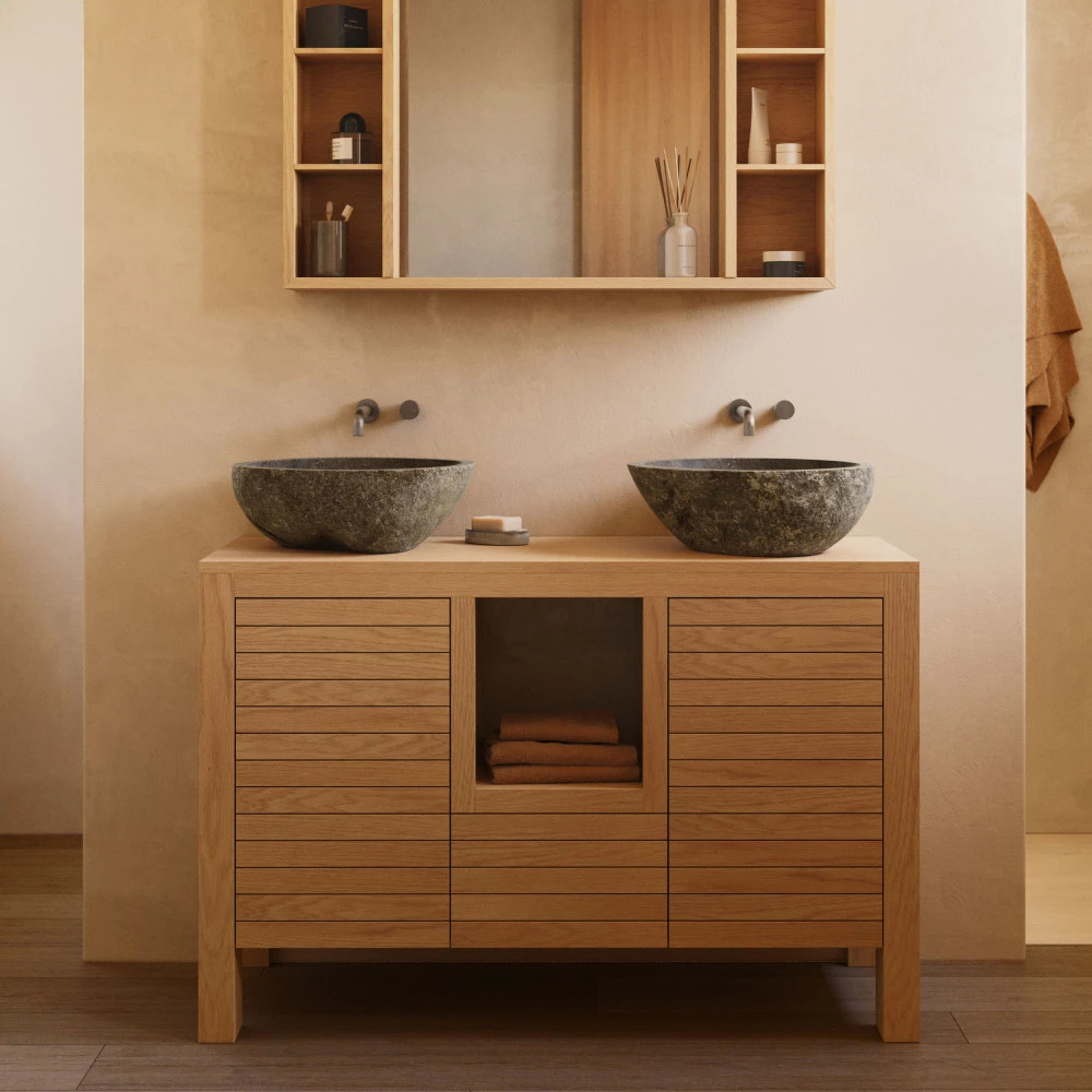 KENTA Armoire De Toilette 6 Niches En Bois 100x65cm 3 KENTA Armoire De Toilette 6 Niches En Bois 100x65cm