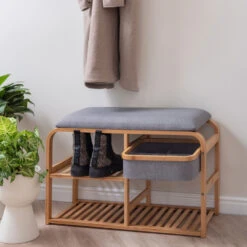 DUR Banc En Bambou Avec Rangements