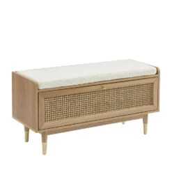 BOMBONG Banc D'entrée Avec Rangement Chaussures En Bois Et Cannage L100cm -Meubles Soldes Magasin banc entree avec rangement chaussures bois cannage l100cm bombong 2