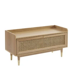 BOMBONG Banc D'entrée Avec Rangement Chaussures En Bois Et Cannage L100cm -Meubles Soldes Magasin banc entree avec rangement chaussures bois cannage l100cm bombong 3