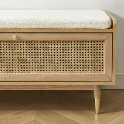 BOMBONG Banc D'entrée Avec Rangement Chaussures En Bois Et Cannage L100cm -Meubles Soldes Magasin banc entree avec rangement chaussures bois cannage l100cm bombong 5