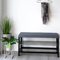 PADOVA Banc En Métal Et Tissu Avec étagères L100cm 14 PADOVA Banc En Métal Et Tissu Avec étagères L100cm -Meubles Soldes Magasin banc metal tissu avec etageres l100cm house nordic padova 4