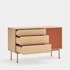 YOKO Buffet 1 Porte 3 Tiroirs En Bois L128cm -Meubles Soldes Magasin buffet 1 porte 3 tiroirs bois l128cm teulat yoko 2