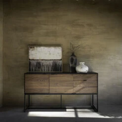 PARIGI Buffet 2 Portes 3 Tiroirs En Bois Et Métal L160cm