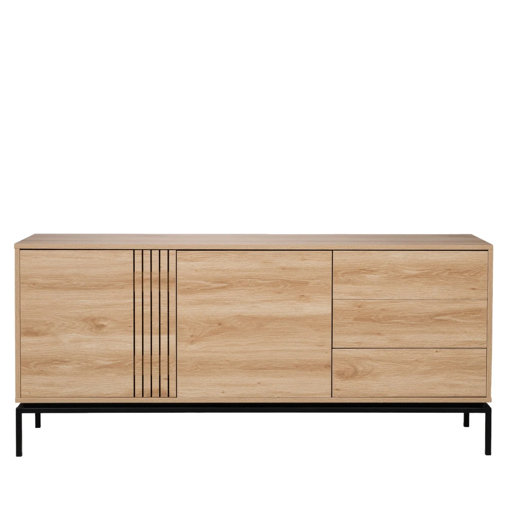 KROKOM Buffet 2 Portes 3 Tiroirs En Bois Et Métal L180cm 5 KROKOM Buffet 2 Portes 3 Tiroirs En Bois Et Métal L180cm – Image 3