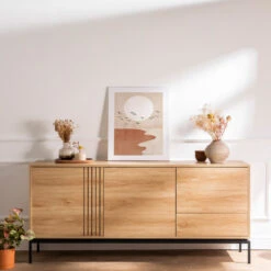 KROKOM Buffet 2 Portes 3 Tiroirs En Bois Et Métal L180cm