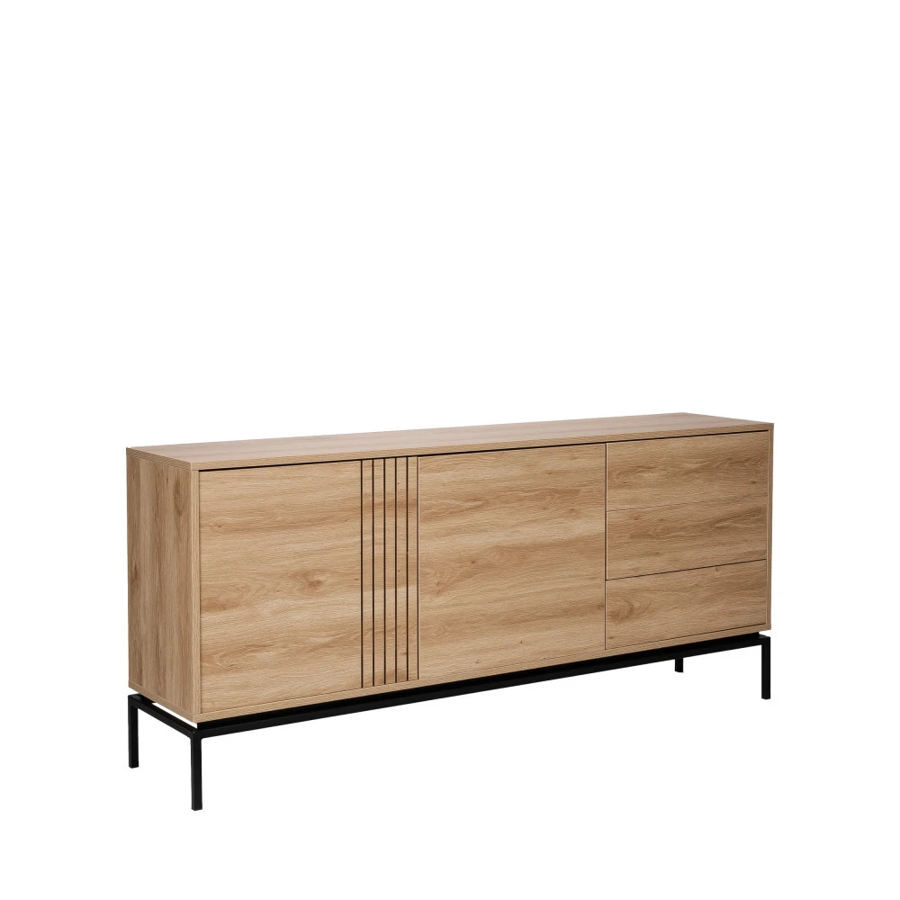 KROKOM Buffet 2 Portes 3 Tiroirs En Bois Et Métal L180cm 6 KROKOM Buffet 2 Portes 3 Tiroirs En Bois Et Métal L180cm – Image 4