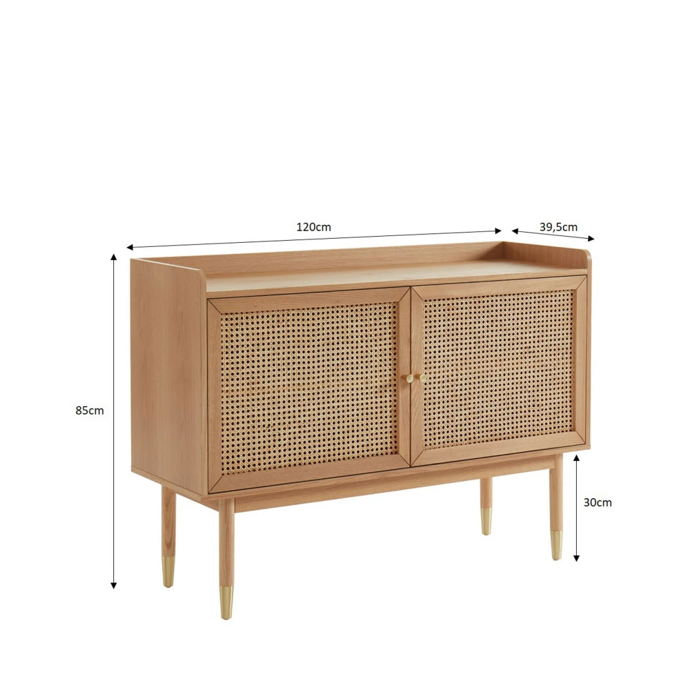 BOMBONG Buffet 2 Portes En Bois Et Cannage L120cm 9 BOMBONG Buffet 2 Portes En Bois Et Cannage L120cm – Image 7