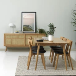 KIYO Buffet 2 Portes En Bois Et Rotin L180cm