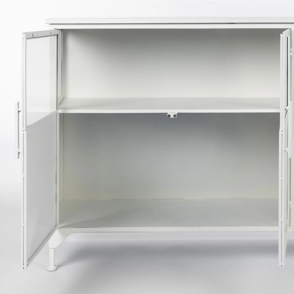 MIYA Buffet 3 Portes En Verre Et Métal L120cm 8 MIYA Buffet 3 Portes En Verre Et Métal L120cm – Image 6