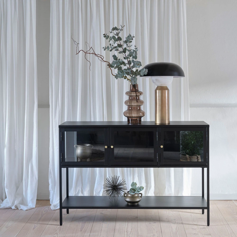 ADARE Buffet 3 Portes En Verre Trempé Et Métal L132cm 3 ADARE Buffet 3 Portes En Verre Trempé Et Métal L132cm