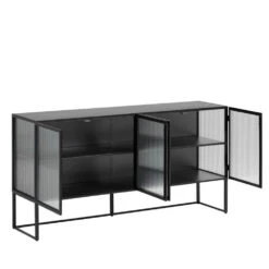TRIXIE Buffet 4 Portes En Métal Et Verre Trempé -Meubles Soldes Magasin buffet 4 portes metal verre trempe trixie 2