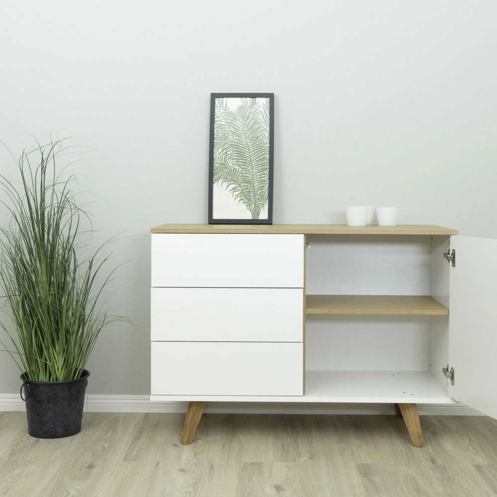 AMELIA Buffet En Bois 1 Porte 3 Tiroirs L109cm 10 AMELIA Buffet En Bois 1 Porte 3 Tiroirs L109cm – Image 8