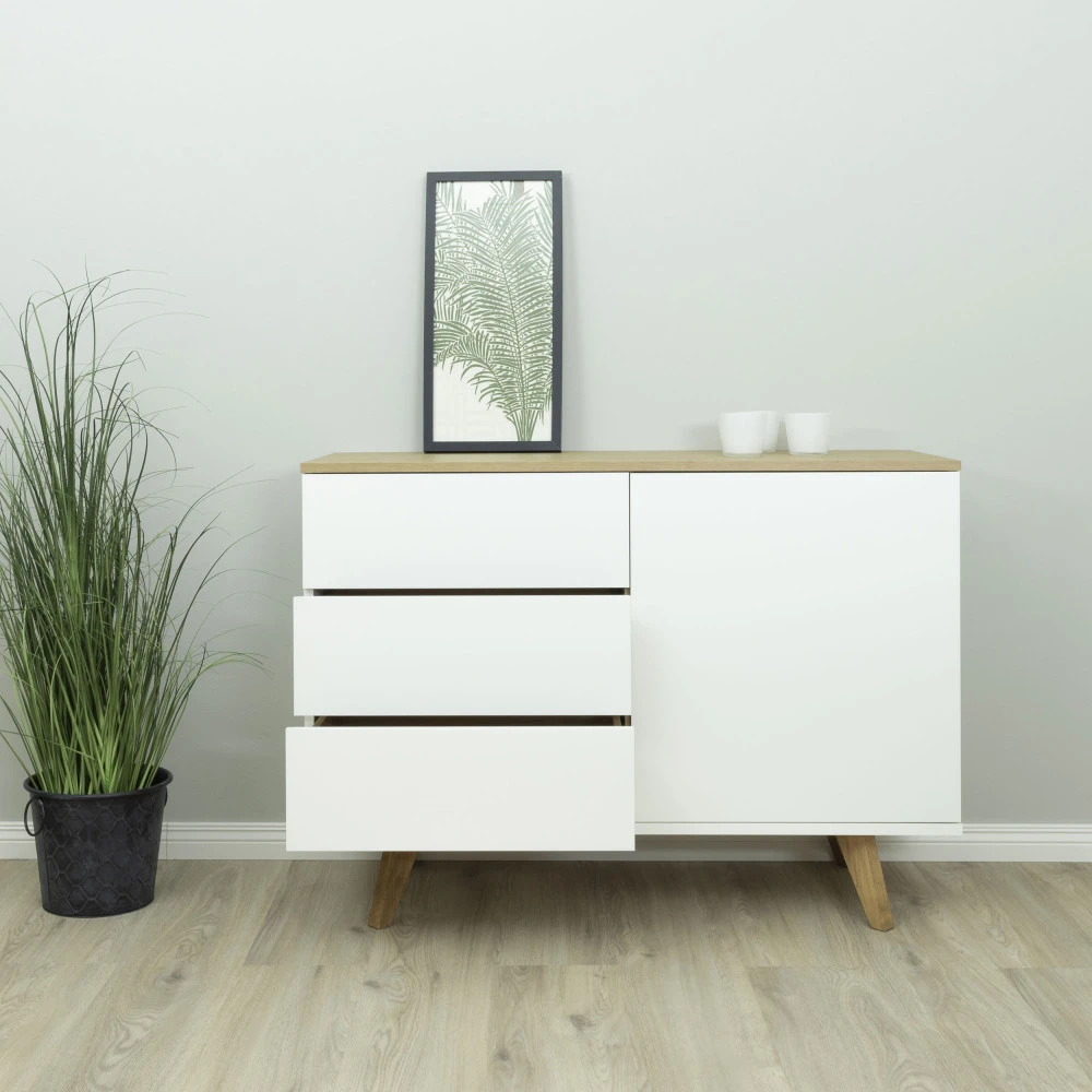 AMELIA Buffet En Bois 1 Porte 3 Tiroirs L109cm 11 AMELIA Buffet En Bois 1 Porte 3 Tiroirs L109cm – Image 9