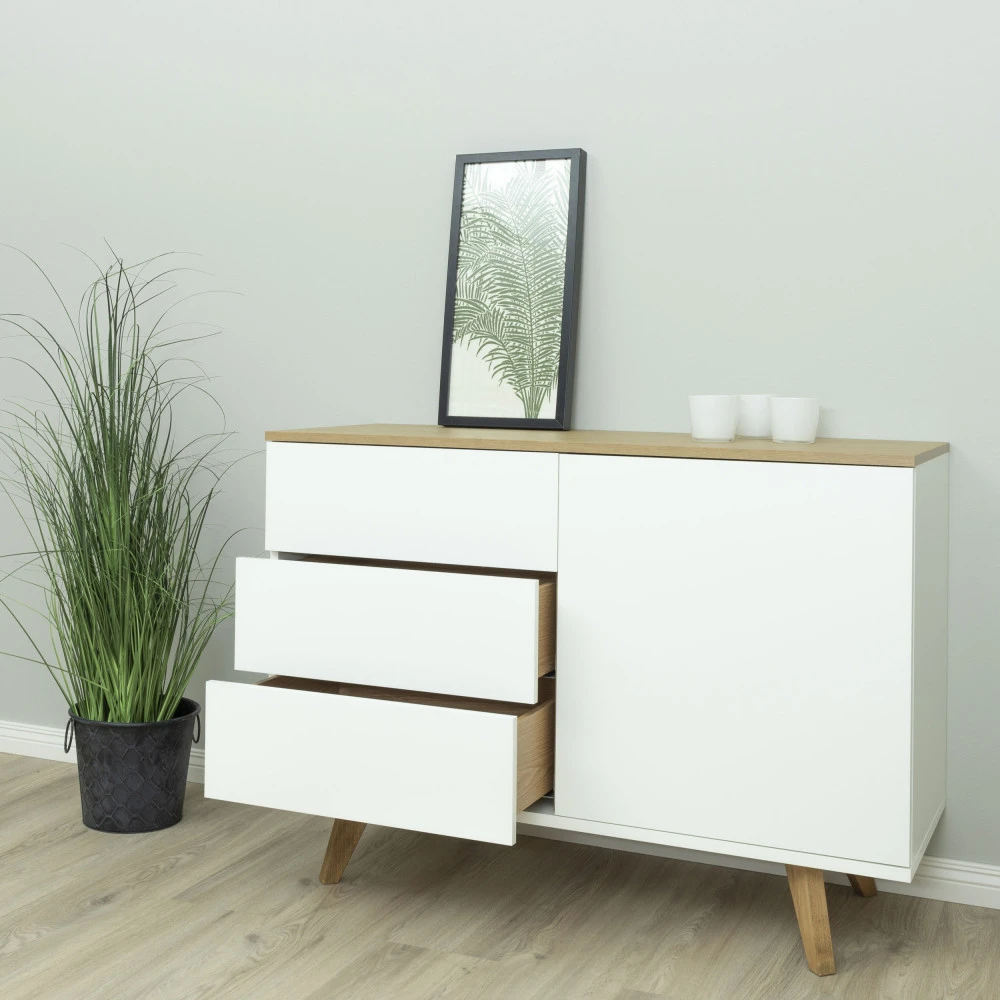 AMELIA Buffet En Bois 1 Porte 3 Tiroirs L109cm 12 AMELIA Buffet En Bois 1 Porte 3 Tiroirs L109cm – Image 10