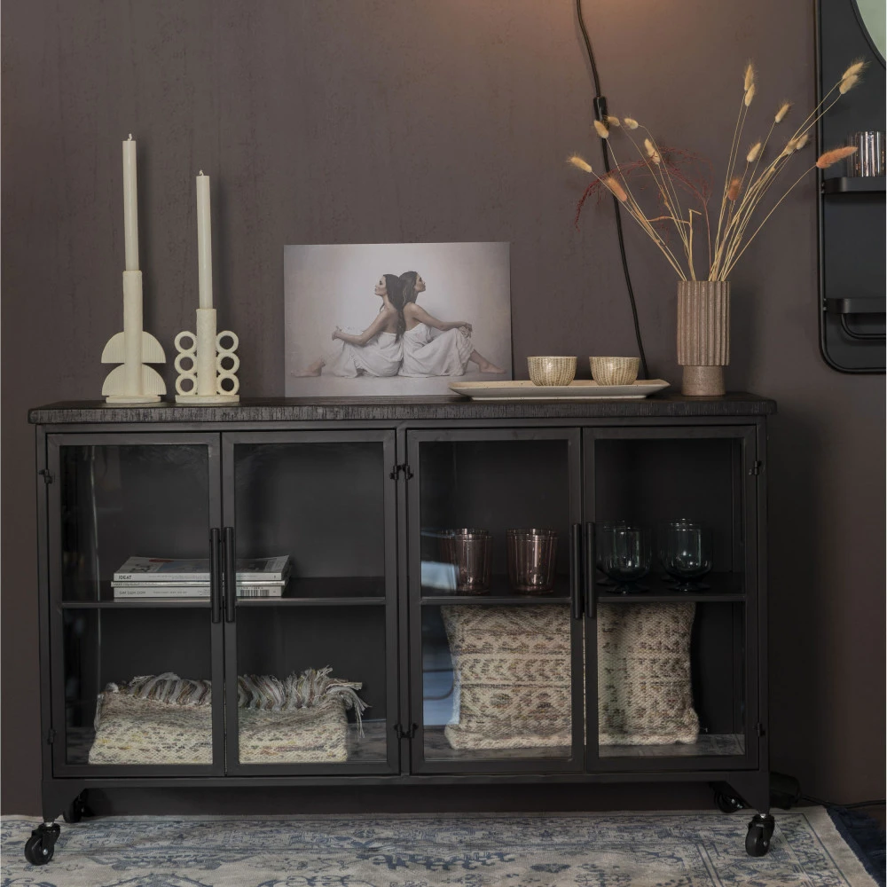 FERRE Buffet En Bois Et Métal à Roulettes L120cm 3 FERRE Buffet En Bois Et Métal à Roulettes L120cm