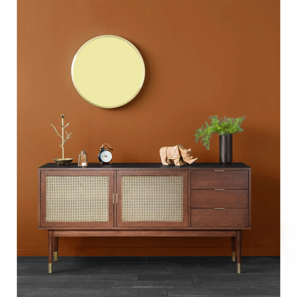 HOGARN Buffet Design 2 Portes 3 Tiroirs Bois Et Cannage L170cm 3 HOGARN Buffet Design 2 Portes 3 Tiroirs Bois Et Cannage L170cm