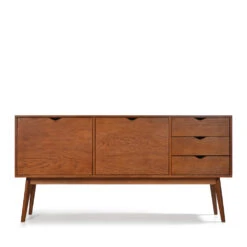 STRÖM Buffet Design 2 Portes 3 Tiroirs Teinté Noyer L170 Cm -Meubles Soldes Magasin buffet design 2 portes 3 tiroirs teinte noyer strom 1