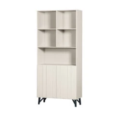 MILLER Buffet Haut 2 Portes, 5 Niches En Bois H200cm -Meubles Soldes Magasin buffet haut 2 portes 5 niches bois h200cm miller woood 2