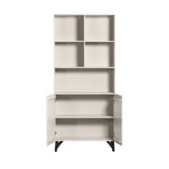 MILLER Buffet Haut 2 Portes, 5 Niches En Bois H200cm -Meubles Soldes Magasin buffet haut 2 portes 5 niches bois h200cm miller woood 3