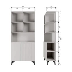 MILLER Buffet Haut 2 Portes, 5 Niches En Bois H200cm -Meubles Soldes Magasin buffet haut 2 portes 5 niches bois h200cm miller woood 7
