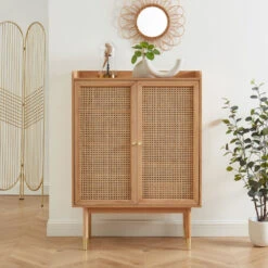 BOMBONG Buffet Haut 2 Portes En Bois Et Cannage L90cm