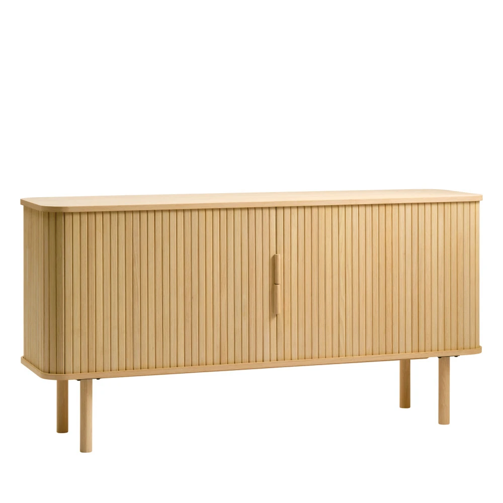 CALLAN Buffet Aux Portes Coulissantes En Bois Strié L160cm 4 CALLAN Buffet Aux Portes Coulissantes En Bois Strié L160cm – Image 2