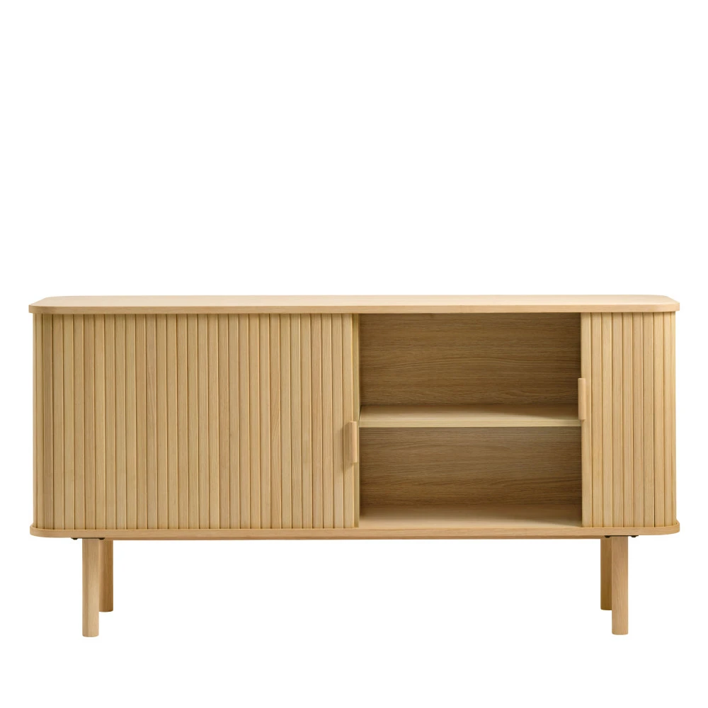 CALLAN Buffet Aux Portes Coulissantes En Bois Strié L160cm 5 CALLAN Buffet Aux Portes Coulissantes En Bois Strié L160cm – Image 3