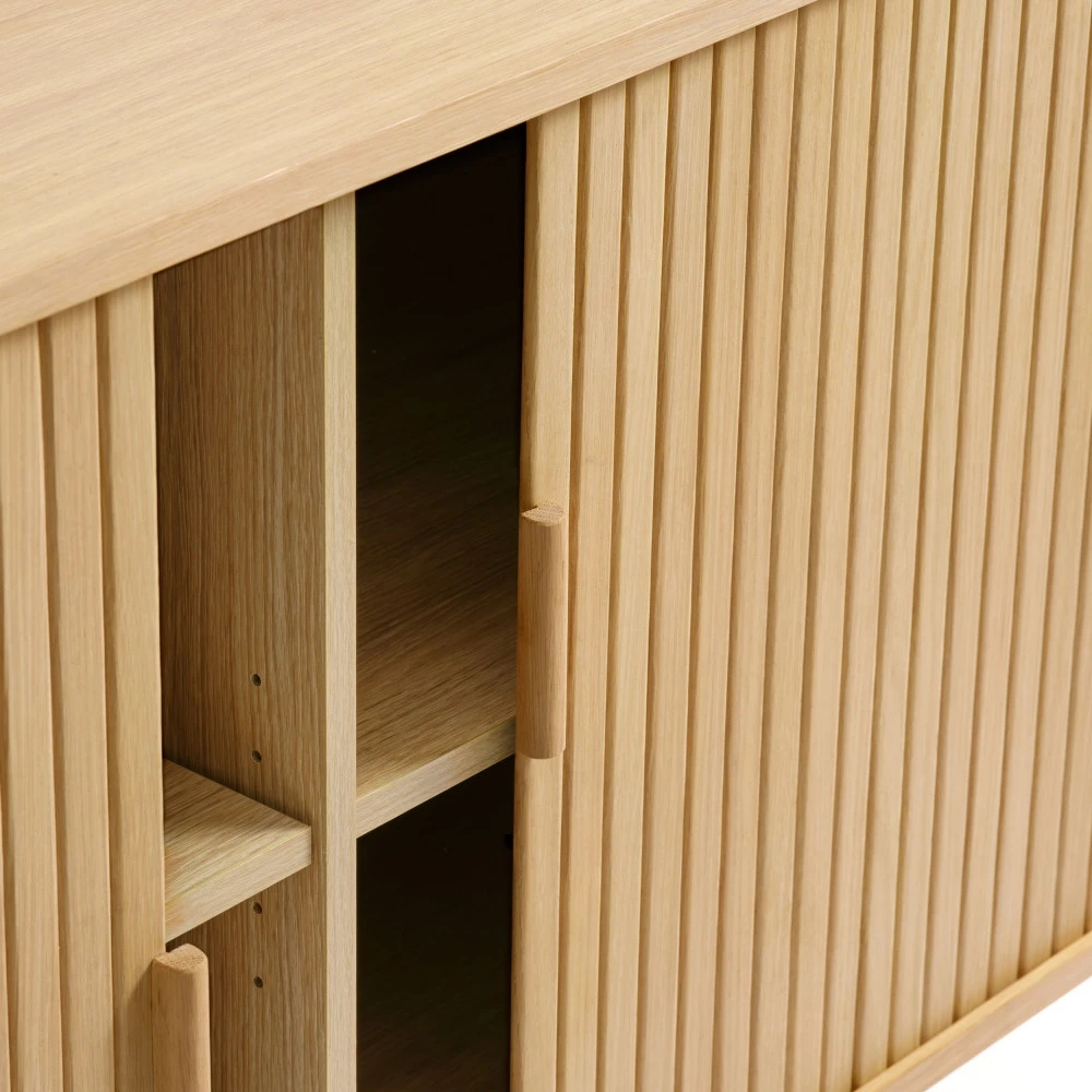 CALLAN Buffet Aux Portes Coulissantes En Bois Strié L160cm 6 CALLAN Buffet Aux Portes Coulissantes En Bois Strié L160cm – Image 4