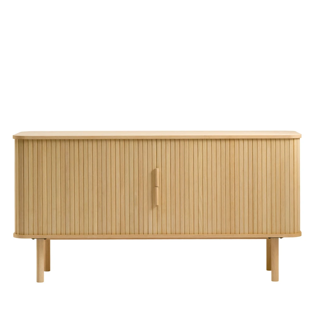 CALLAN Buffet Aux Portes Coulissantes En Bois Strié L160cm 3 CALLAN Buffet Aux Portes Coulissantes En Bois Strié L160cm