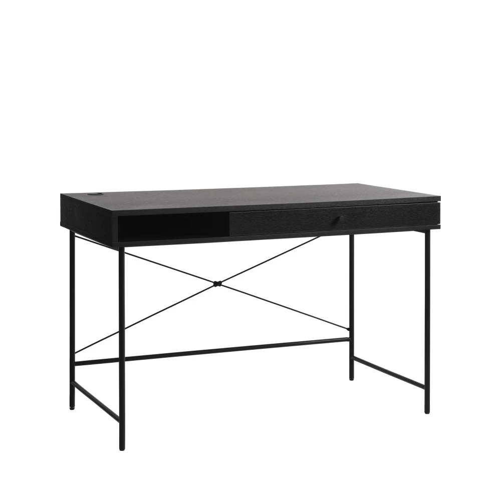 RINTO Bureau 1 Tiroir, 1 Niche En Bois Et Métal L120cm 5 RINTO Bureau 1 Tiroir, 1 Niche En Bois Et Métal L120cm – Image 3