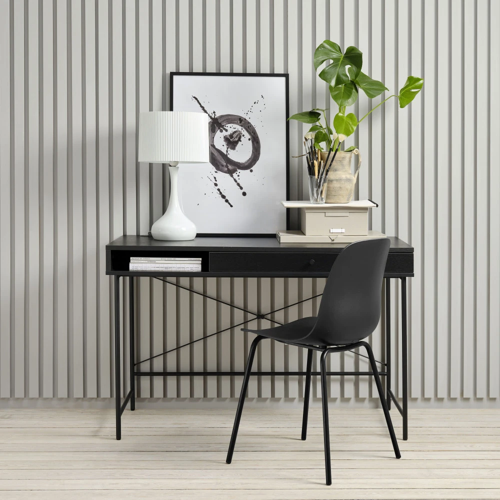 RINTO Bureau 1 Tiroir, 1 Niche En Bois Et Métal L120cm 3 RINTO Bureau 1 Tiroir, 1 Niche En Bois Et Métal L120cm