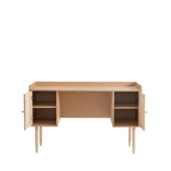 BOMBONG Bureau 2 Portes En Bois Et Cannage L130cm -Meubles Soldes Magasin bureau 2 portes bois cannage l130cm bombong 3