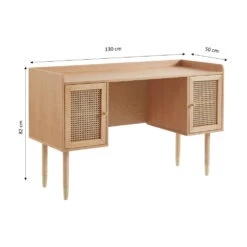 BOMBONG Bureau 2 Portes En Bois Et Cannage L130cm -Meubles Soldes Magasin bureau 2 portes bois cannage l130cm bombong 5