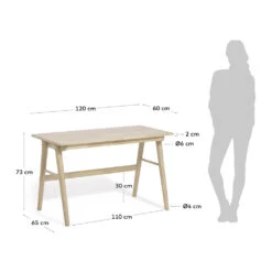 CURIE Bureau En Bois D'hévéa Massif -Meubles Soldes Magasin bureau bois massif caoutchouc kave home curie 6