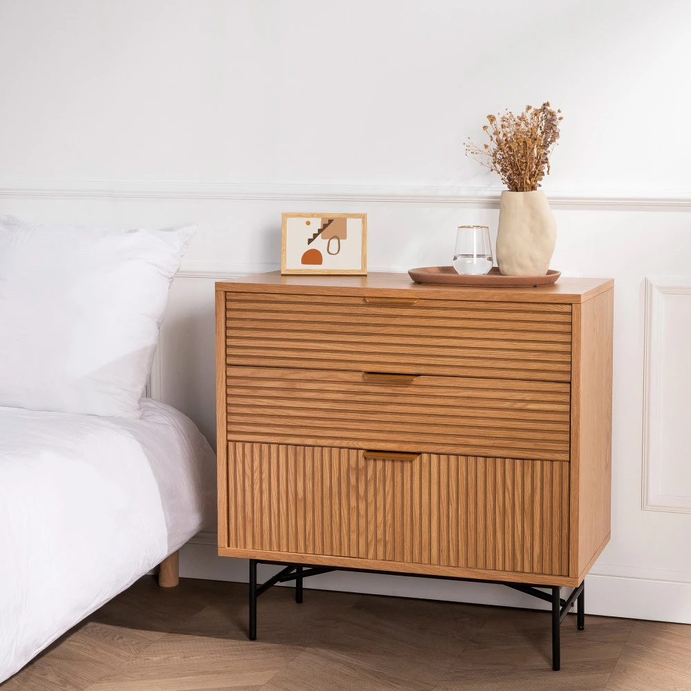 SVEG Commode 3 Tiroirs En Bois L80cm 3 SVEG Commode 3 Tiroirs En Bois L80cm