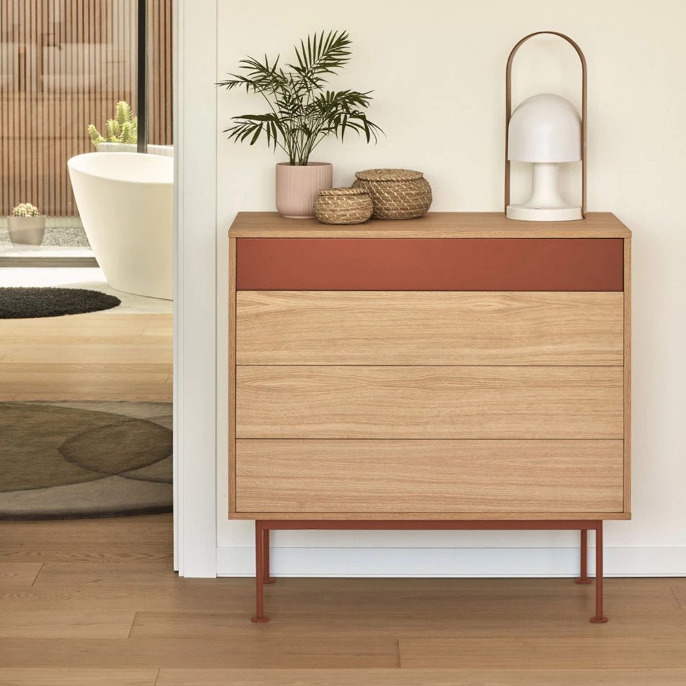 YOKO Commode 4 Tiroirs En Bois L90xH45cm 3 YOKO Commode 4 Tiroirs En Bois L90xH45cm