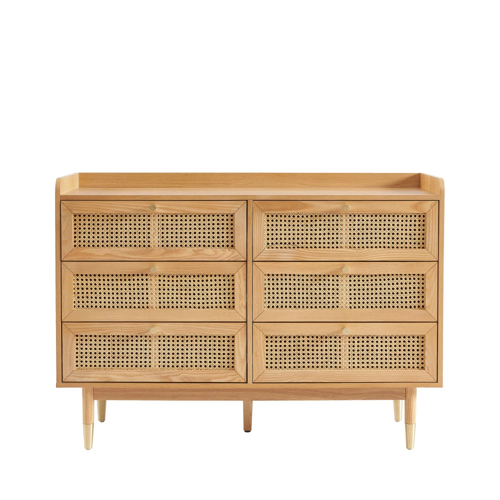 BOMBONG Commode 6 Tiroirs En Bois Et Cannage L120cm 4 BOMBONG Commode 6 Tiroirs En Bois Et Cannage L120cm – Image 2