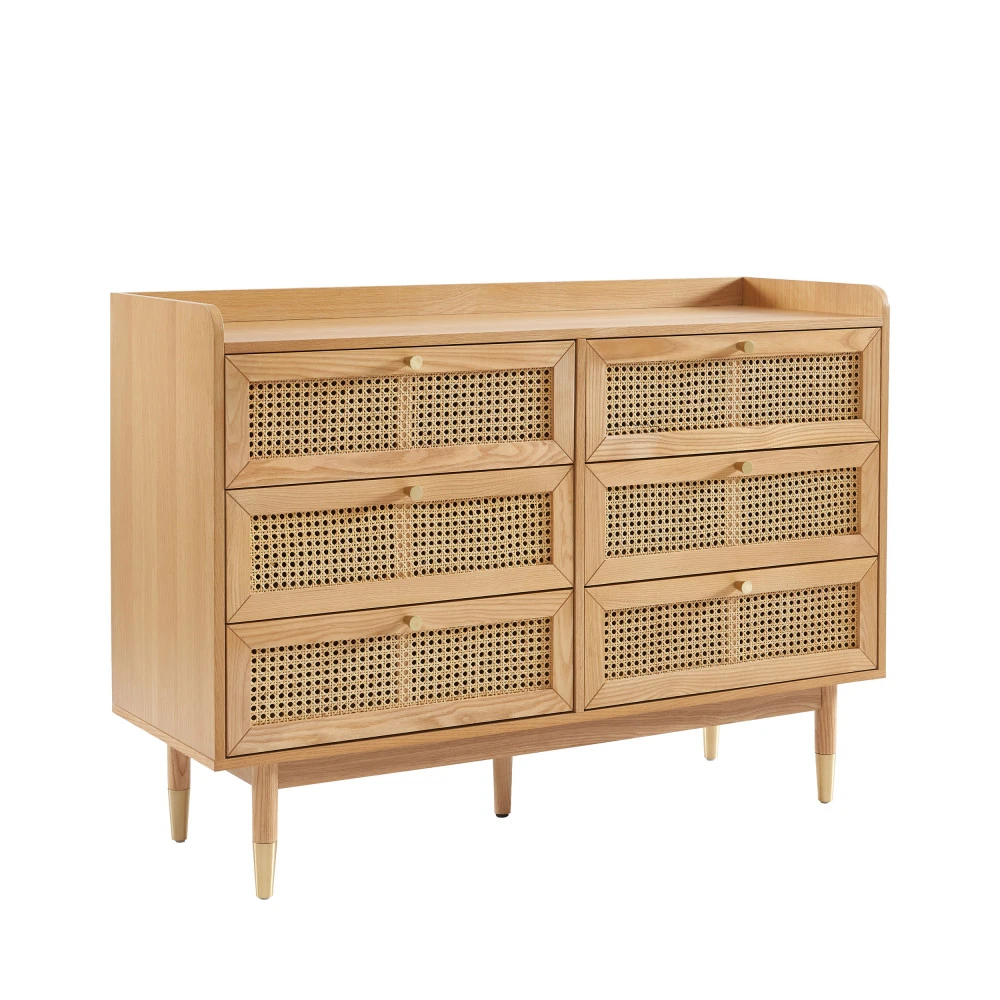 BOMBONG Commode 6 Tiroirs En Bois Et Cannage L120cm 5 BOMBONG Commode 6 Tiroirs En Bois Et Cannage L120cm – Image 3